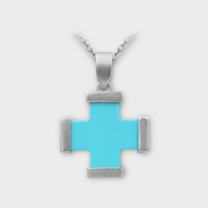 Patmos • Turquoise Cross Necklace in Sterling Silver