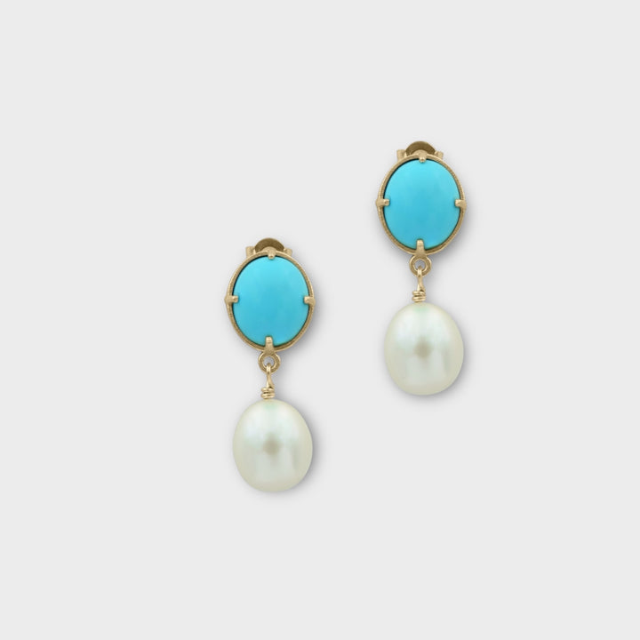 Santorini, Turquoise and Pearl Drop Earrings
