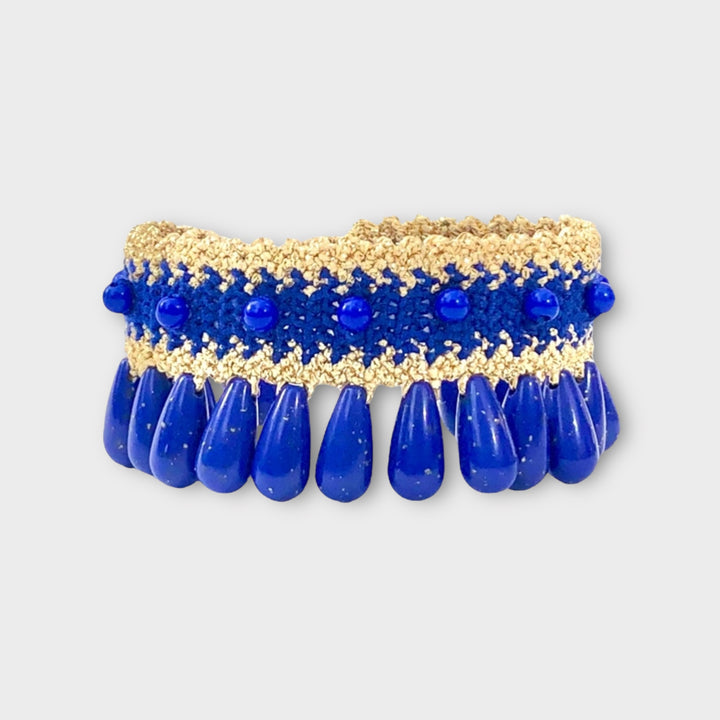 Handmade Macrame Blue Beaded Bracelet - Helen Georgio