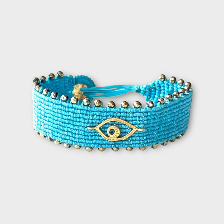 Handmade Turquoise Macrame Bracelet with Evil Eye - Helen Georgio