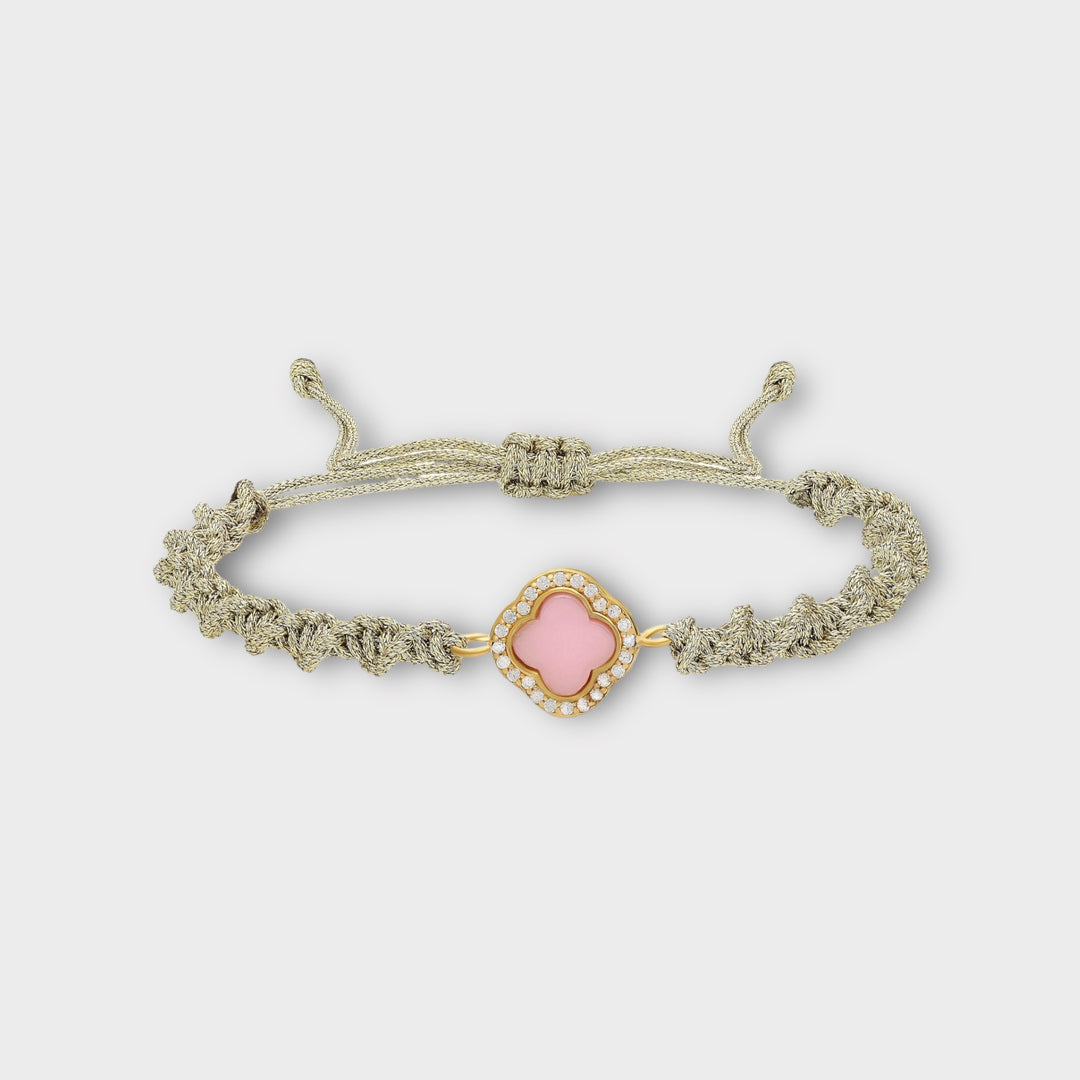 Rhea, Pink Macrame Clover Bracelet - Helen Georgio