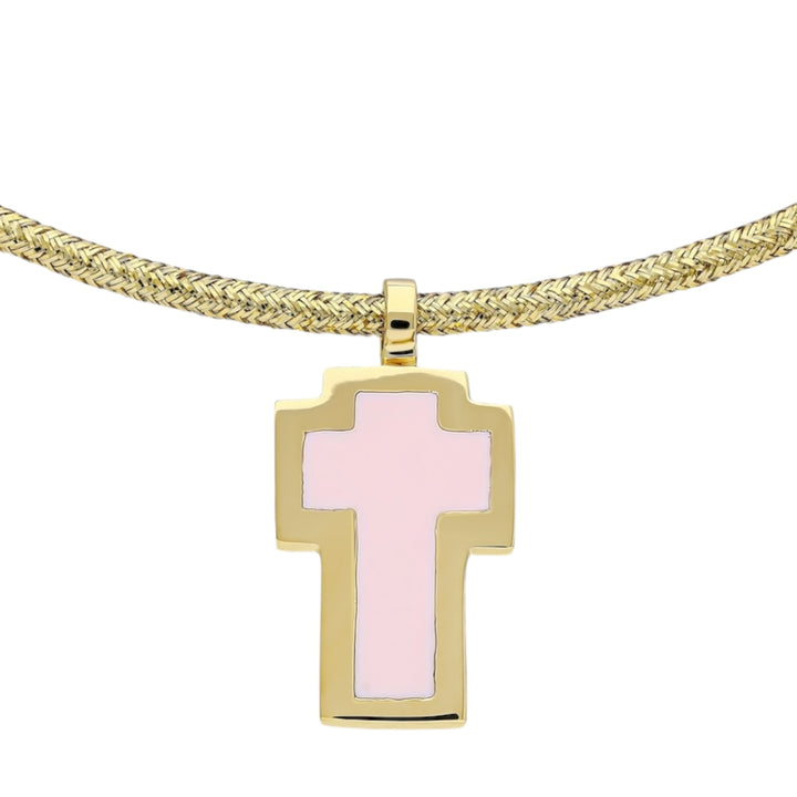 Double-Faced Enamel Cross Necklace Black-Pink