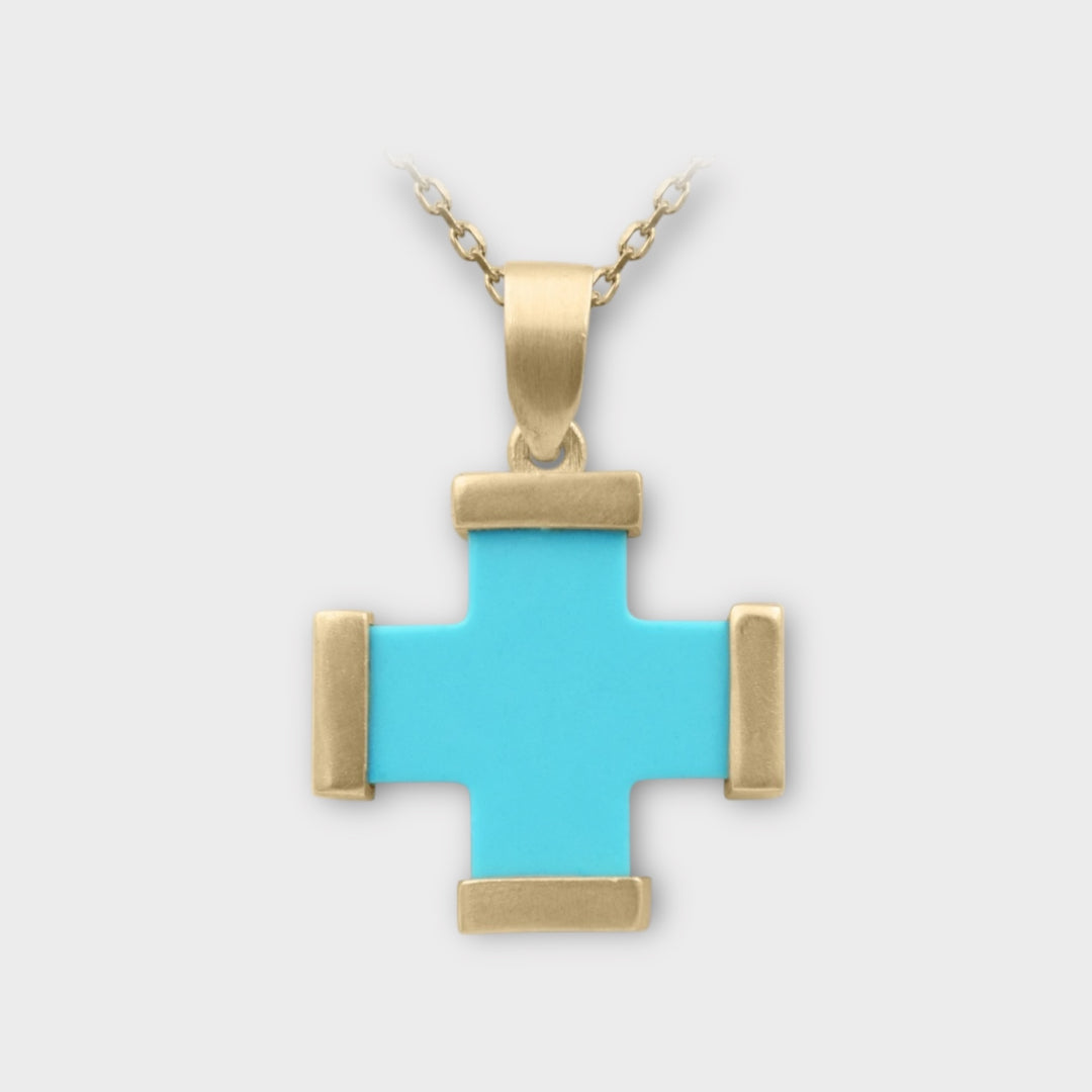 Patmos • Turquoise Cross Necklace in Sterling Silver