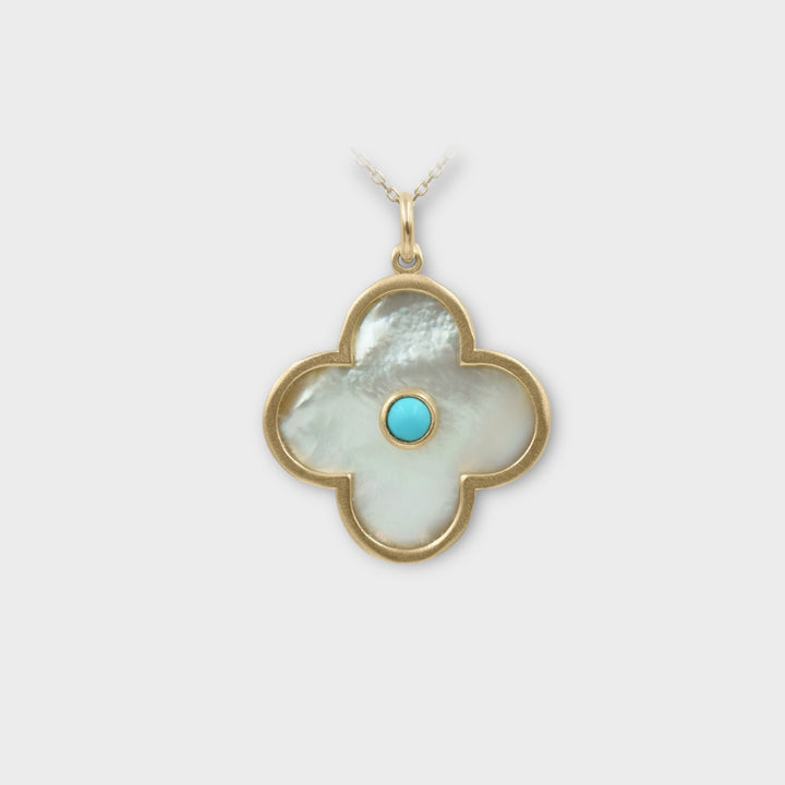 Thalia, Mother of Pearl Clover- Turquoise Pendant Large