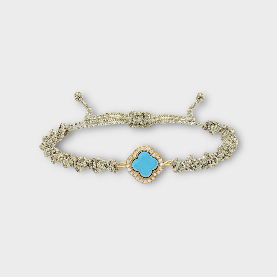 Rhea, Blue Clover Macrame Bracelet - Helen Georgio