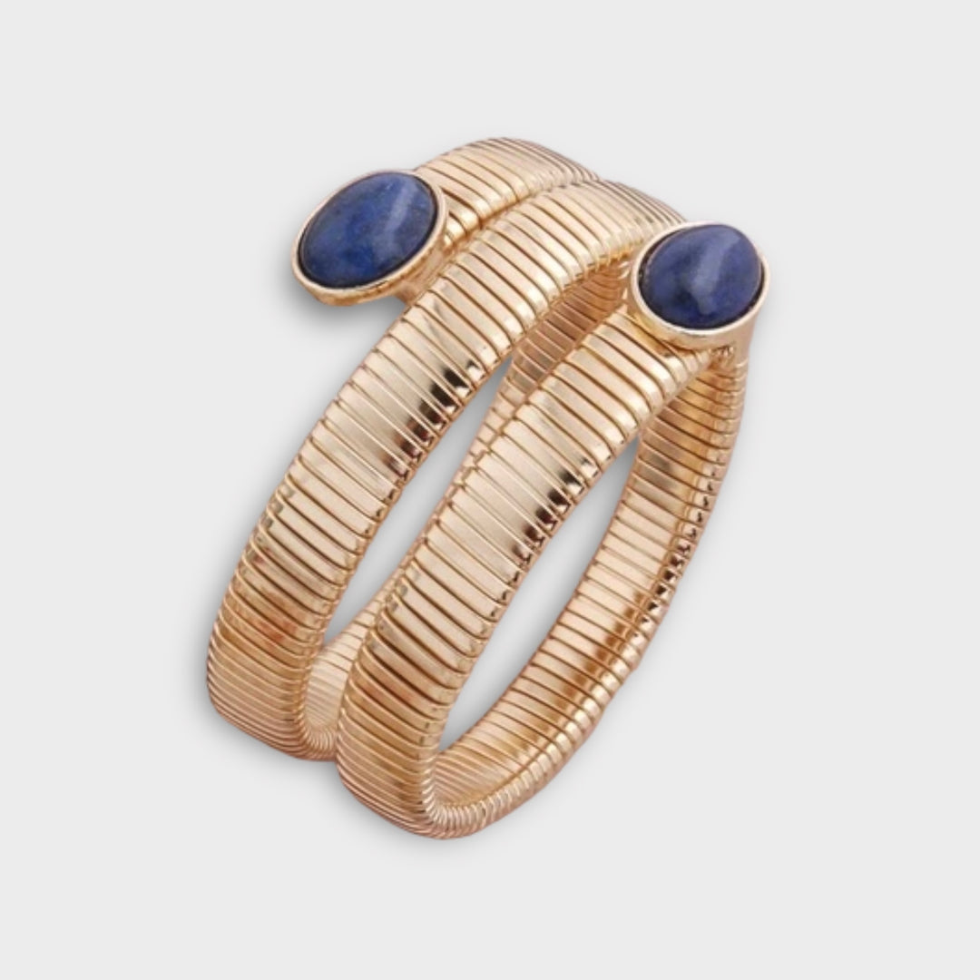 Lapis-Gold Plated Wrap Bangle Bracelet - Helen Georgio