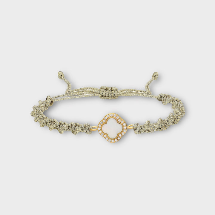 Rhea, Mother of Pearl Clover Macrame Bracelet - Helen Georgio