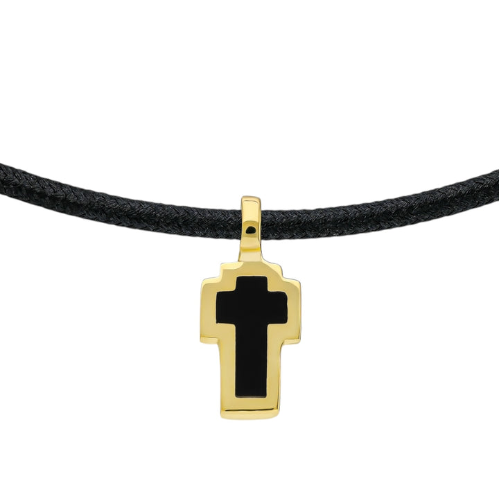 Double-Faced Small Enamel Cross Pendant Necklace Black-Turquoise