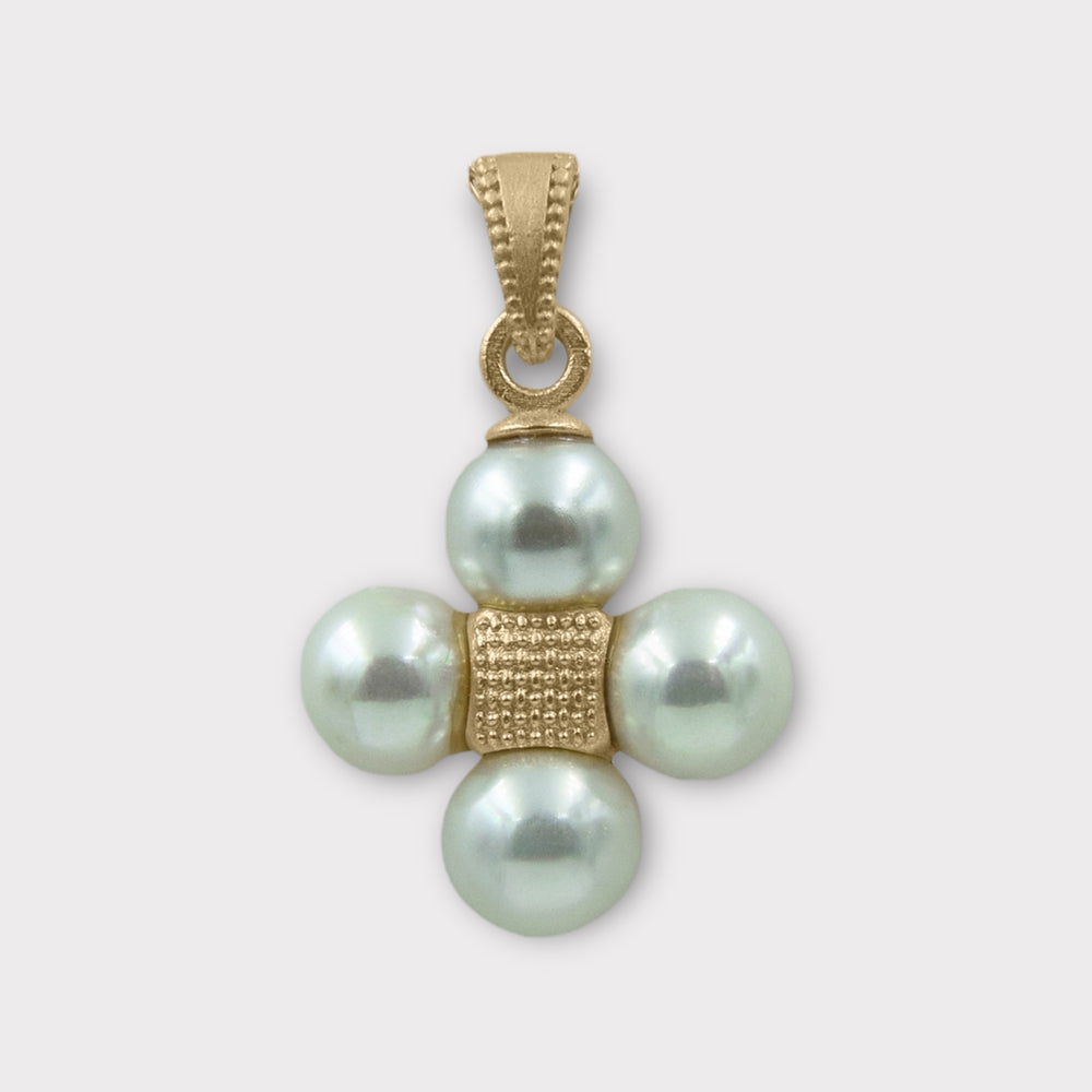 Sophia, 14k Gold - Shell Pearl Beaded Cross Pendant - Helen Georgio