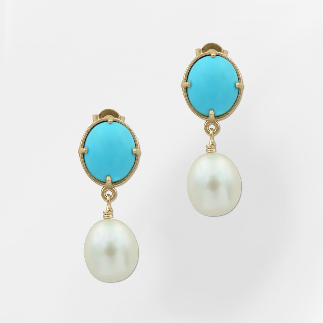 Santorini, Turquoise and Pearl Drop Earrings