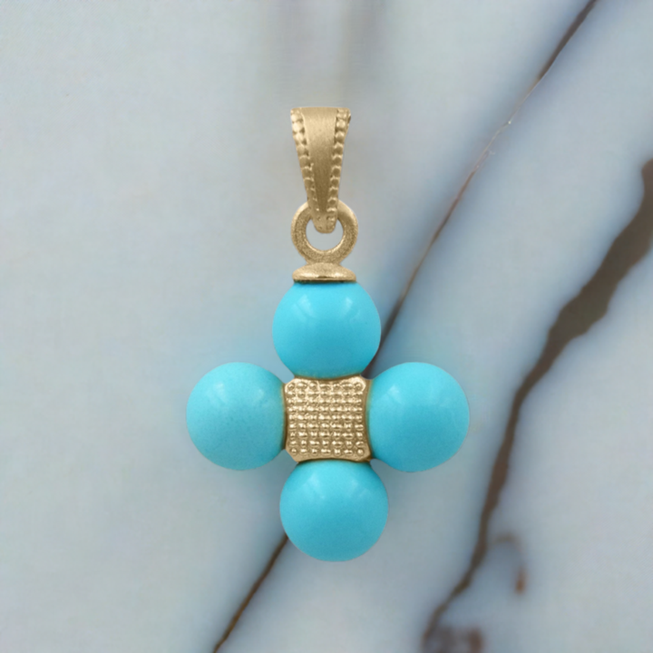 Sophia, 14k Gold - Turquoise Beaded Cross Pendant Small