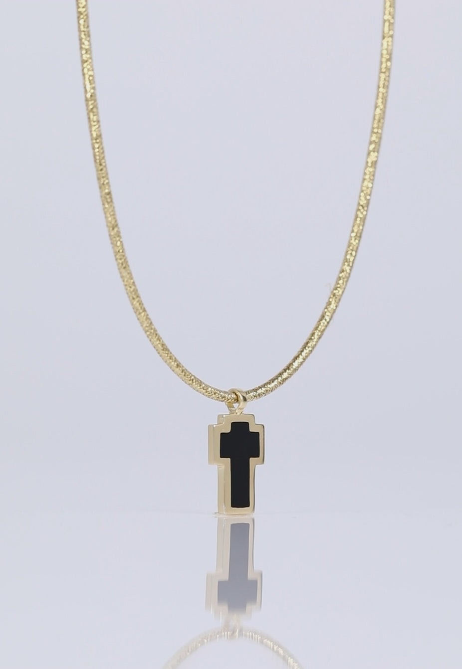 Double-Faced Small Enamel Cross Pendant Necklace Black-Turquoise