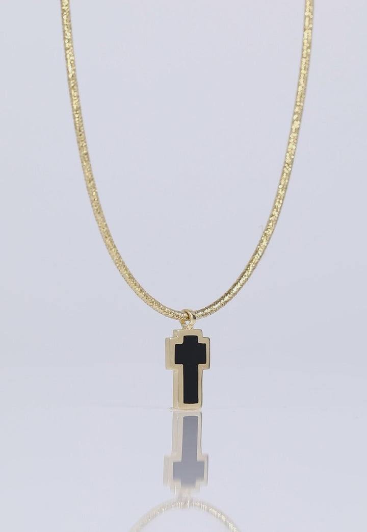 Double-Faced Small Enamel Cross Pendant Necklace Black-Turquoise