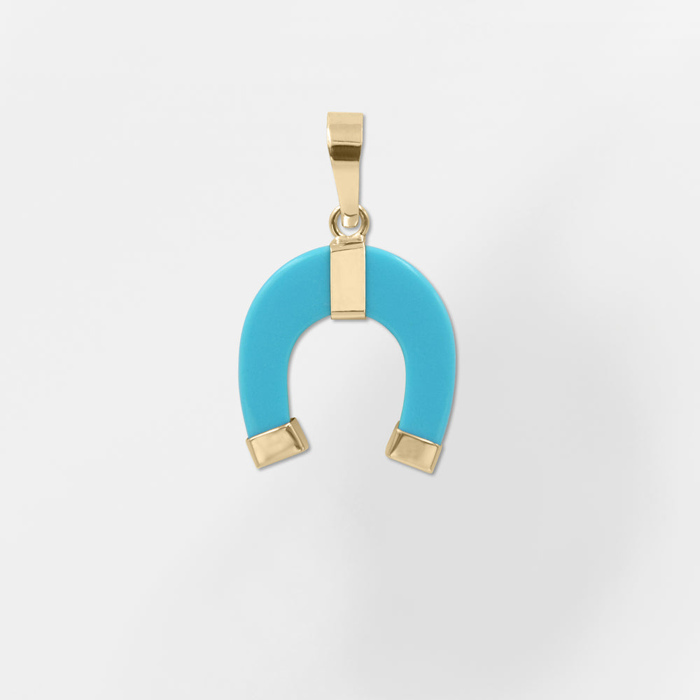 Hermes, 14K Gold Turquoise Horseshoe Charm - Helen Georgio