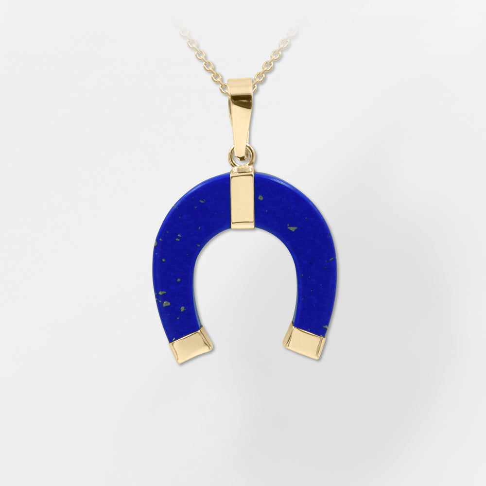 Hermes, 14K Gold Blue Horseshoe Charm - Helen Georgio