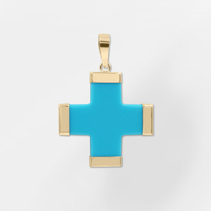 Patmos, 14K Gold - Turquoise Greek Cross Charm