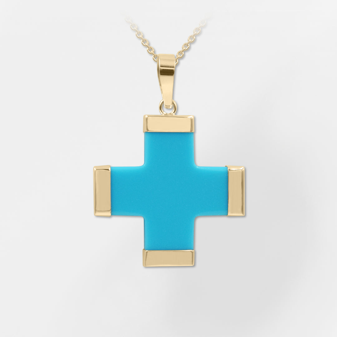 Patmos, 14K Gold - Turquoise Greek Cross Charm