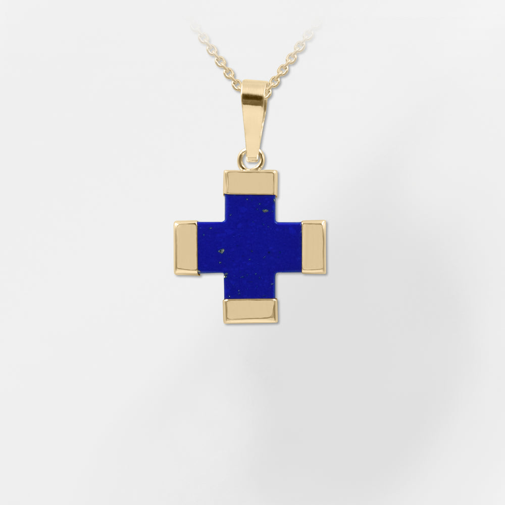 Patmos, 14K Gold - Blue Greek Cross Charm - Helen Georgio