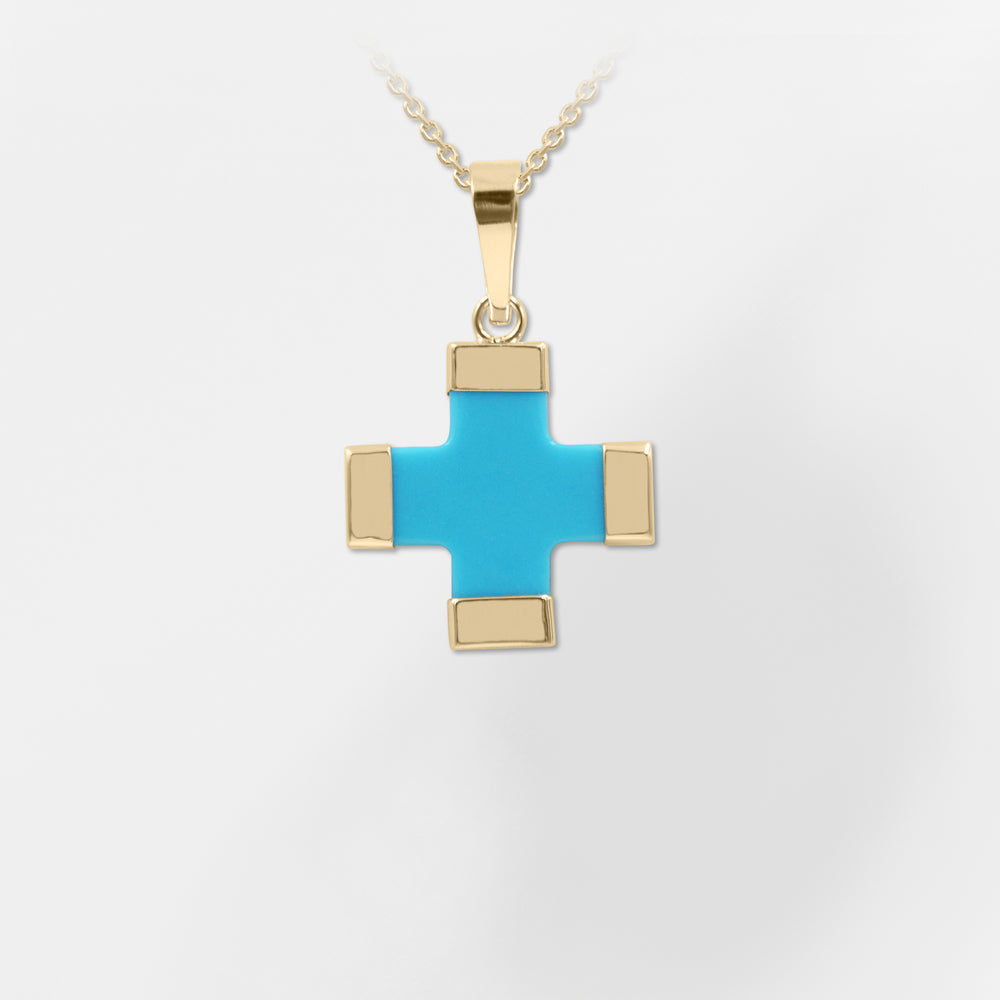 Patmos, 14K - Turquoise Greek Cross Gold Charm - Helen Georgio