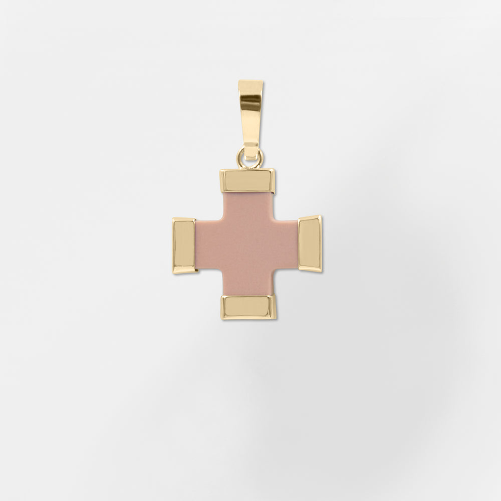 Patmos, 14K Gold - Pink Greek Cross Charm - Helen Georgio